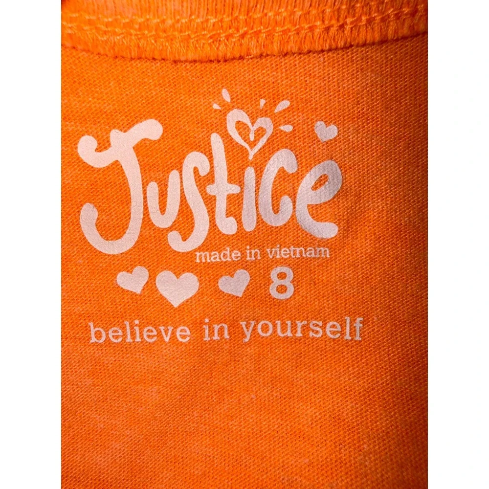 Justice Girls Orange Halloween Trick or Treat Glitter Graphic Tee Shirt Size 8